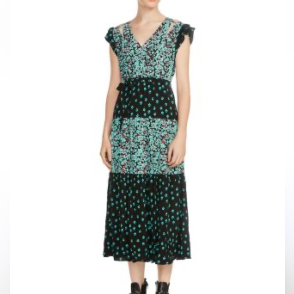 Maje Renoli Floral Boho Midi Dress Flutter Sleeve Size Small